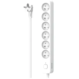 Multiprise avec interrupteur 6 prises 2 pôles + terre Quarx blanc / gris 1.5 m pas cher