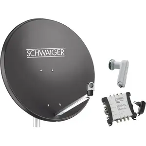 Kit Parabole SAT 80 cm + LNB quattro + commutateur 5/8 Schwaiger - Gris pas cher