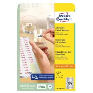 Comparateur de prix : Avery l3410rev-25 étiquette auto-collante amovible blanc 2550 pièce(s)