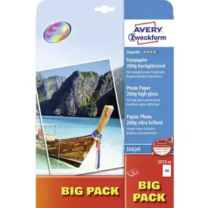 Comparateur de prix : Papier photo Avery-Zweckform 2572-50 DIN A4 200 g/m² - Blanc - A séchage rapide et anti-bavures