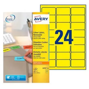 Etiquettes enlevables AVERY - Jaune - 63.5x33.9mm L6035-20 pas cher
