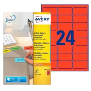 Comparateur de prix : Avery Etiquettes enlevables jet d'encre et laser 63,5 x 33,9 mm couleur rouge - Boîte de 480