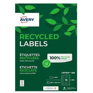 Comparateur de prix : Avery 1600 étiquettes recyclées Laser blanches, format 99,1 x 33,9 mm (100 feuilles / cdt)
