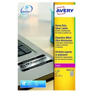 Comparateur de prix : Merkloos / Sans marque AVERY Etiquettes Transparents Ultra-résistantes, argenté, 210,0 x 297,0 mm, Adhésif Permanent