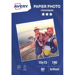 Comparateur de prix : Papier Photo AVERY 80 Photos brillantes 10x15 - Jet d'encre - 180 g/m²