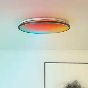 Brilliant Plafonnier LED Heida, Ø 49 cm, noir, CCT, RVB, métal pas cher