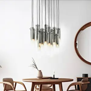 Brilliant Suspension Glasini, Ø 52 cm, gris fumé, 14 flammes, verre