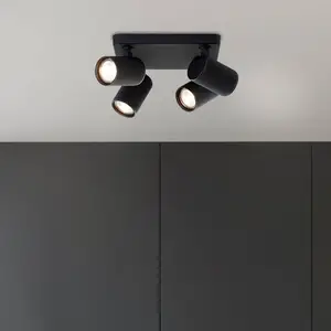 Brilliant Spot pour plafond LED Marty, longueur 22 cm, noir sable, à 4 lampes. pas cher