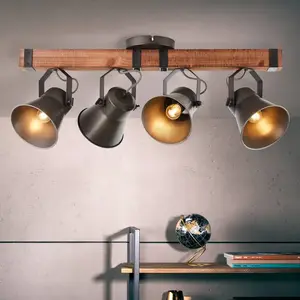 Comparateur de prix : Brilliant Spot pour plafond Decca, longueur 78 cm, noir/bois, 4 lampes