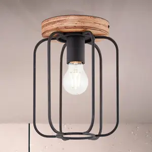 Brilliant Plafondlamp Tosh 20cm zwart met houtbruin - 99500/66 pas cher