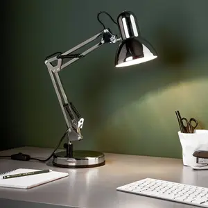 Brilliant Lampe de bureau Henry, chrome, hauteur 50 cm, réglable