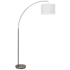 Comparateur de prix : Brilliant Lampe sur pied Clarie, blanc, couleur fer, 180 cm, tissu/métal