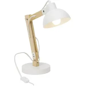 Comparateur de prix : Lampe à poser - BRILLIANT - Moda - Blanc - Métal & Bois Naturel - H59cm