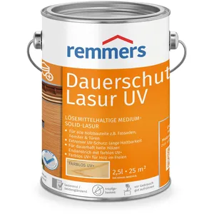 Remmers Lasure protection U.V. longue durée Incolore UV+, 2,5 litres, Protection anti-UV pour bois extérieur, solvantée. Haute protection anti-UV également des teintes claires et incolore UV+.Vendu paramazon