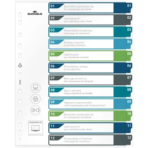 DURABLE - Intercalaires imprimables translucides A4+ 12 onglets - mult... pas cher