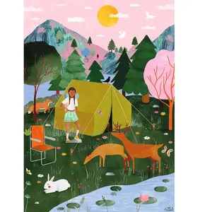 Nathan Puzzle 1000 pièces : Carte blanche : Let's go camping, Laura Lhuillier pas cher