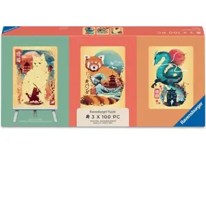 Ravensburger Coffret 3 Mini Puzzles + Chevalet - Chat, Panda Roux Et Dragon Ukyio-e pas cher