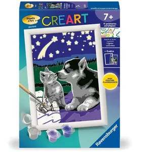 Ravensburger CreArt Kids 13x18cm : Chiot Husky et son compagnon le chaton pas cher