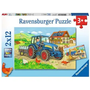 2 x 12 pièces Ravensburger Kinder Puzzle Baustelle und Bauernhof 07616 pas cher