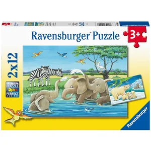 2 Puzzles - Bébé Animaux du Monde Entier 12 Pièces Ravensburger pas cher