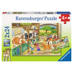 Puzzle Animaux - RAVENSBURGER - Une journée à la ferme - 2 x 24 pièces pas cher