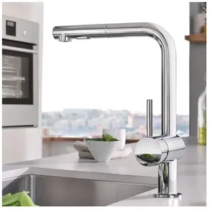 Comparateur de prix : Grohe Mitigeur cuisine Minta 2 jets Bec haut chrome douchette extractible TU