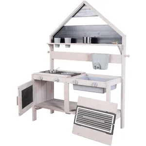 roba Cuisine Extérieure En Forme De Maison En Bois Fsc® Avec Accessoires Gris pas cher