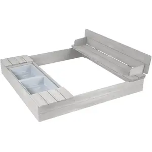 Comparateur de prix : roba Bac À Sable En Bois Massif Avec Banc Et Couvercles + 2 Bassins Gris