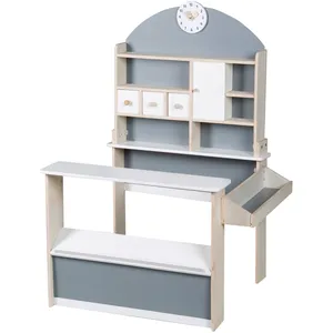 Marchande Enfant en Bois avec Comptoir Latéral - ROBA - Gris et Blanc pas cher