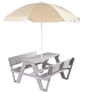 roba Set Table Pique-nique En Bois Massif + Parasol Gris Et Jaune pas cher
