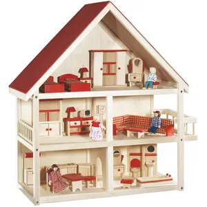 Comparateur de prix : ROBA Maison de Poupée à 3 Étages en Bois Naturel + 4 Poupées et Meuble...
