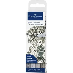 Faber-Castell 267195 - Pitt Artist Pen Brush, Comic Shading Set, 4 pieces, brush pen set