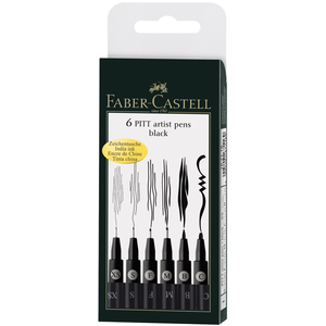 Comparateur de prix : Feutres de dessin - FABER-CASTELL - Pitt Artist Pen - 6 feutres - Noir - Résistants à l'eau