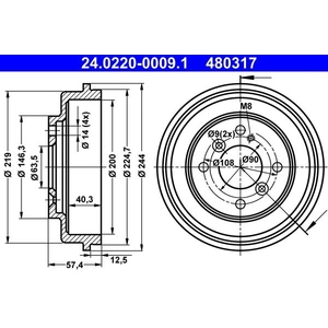 Comparateur de prix : ATE Tambour de frein pour FORD: Fiesta, Ka (Ref: 24.0220-0009.1)