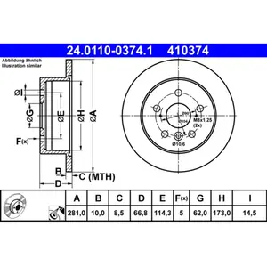 Disque de frein ATE 24.0110-0374.1 arrière, plein, 1 pièce pas cher
