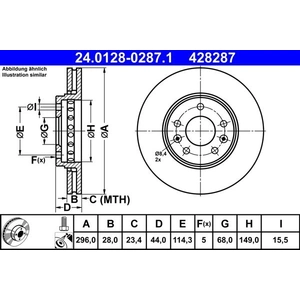 Disque de frein ATE 24.0128-0287.1 avant, ventilé, à haute teneur en carbone, 1 pièce