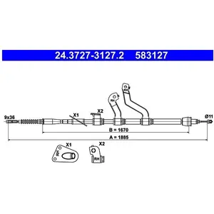Comparateur de prix : Tirette à câble, frein de stationnement 24.3727-3127.2 ATE 24.37273127.2