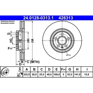 Disque de frein ATE 24.0128-0313.1 avant, ventilé, à haute teneur en carbone, 1 pièce pas cher