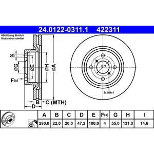 ATE Disques de frein pour TOYOTA: Yaris (Ref: 24.0122-0311.1) pas cher