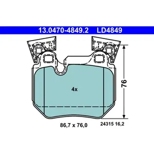 ATE Plaquettes de frein X4 pour BMW: Série 1 (Ref: 13.0470-4849.2) pas cher