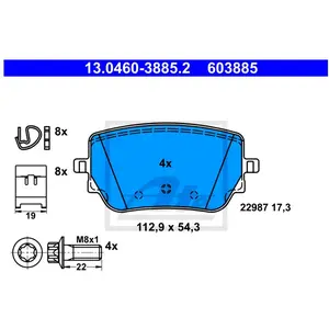 Kit de plaquettes de frein, frein à disque 13.0460-3885.2 ATE 13.04603885.2 pas cher