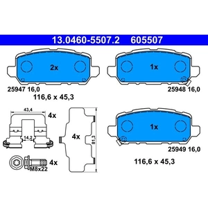 Kit de plaquettes de frein, frein à disque 13.0460-5507.2 ATE 13.04605507.2 pas cher
