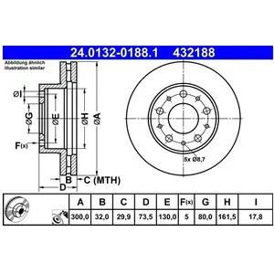 Disque de frein ATE 24.0132-0188.1 avant, ventilé, 1 pièce pas cher
