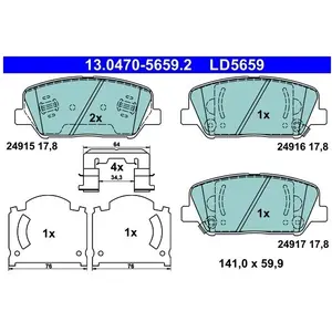Comparateur de prix : Jeu de plaquettes de frein ATE 13.0470-5659.2, avant, Céramique