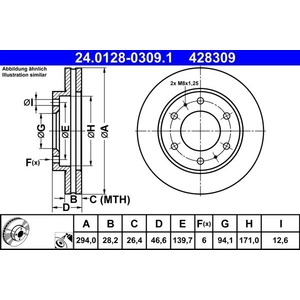 Disque de frein ATE 24.0128-0309.1 avant, ventilé, 1 pièce pas cher