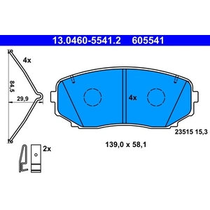 Jeu de plaquettes de frein, frein à disque 13.0460-5541.2 ATE 13.04605541.2 pas cher