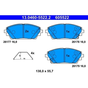 Jeu de plaquettes de frein, frein à disque 13.0460-5522.2 ATE 13.04605522.2 pas cher