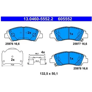 ATE Plaquettes de frein X4 pour HYUNDAI: i10 (Ref: 13.0460-5552.2) pas cher