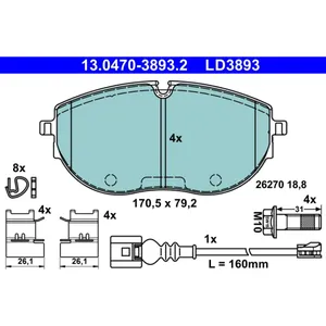 Comparateur de prix : ATE Plaquettes de frein X4 pour VOLKSWAGEN: Transporter (Ref: 13.0470-3893.2)