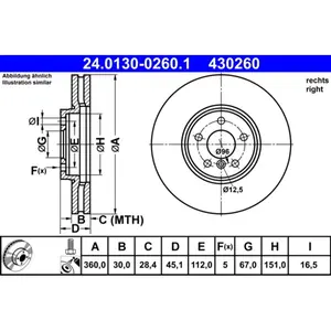 Disque de frein ATE 24.0130-0260.1 avant, ventilé, à haute teneur en c...